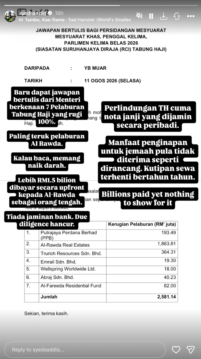 Image from: RCI TH: “Paling teruk pelaburan Al Rawda. Kalau baca, memang naik darah” -Syed Saddiq