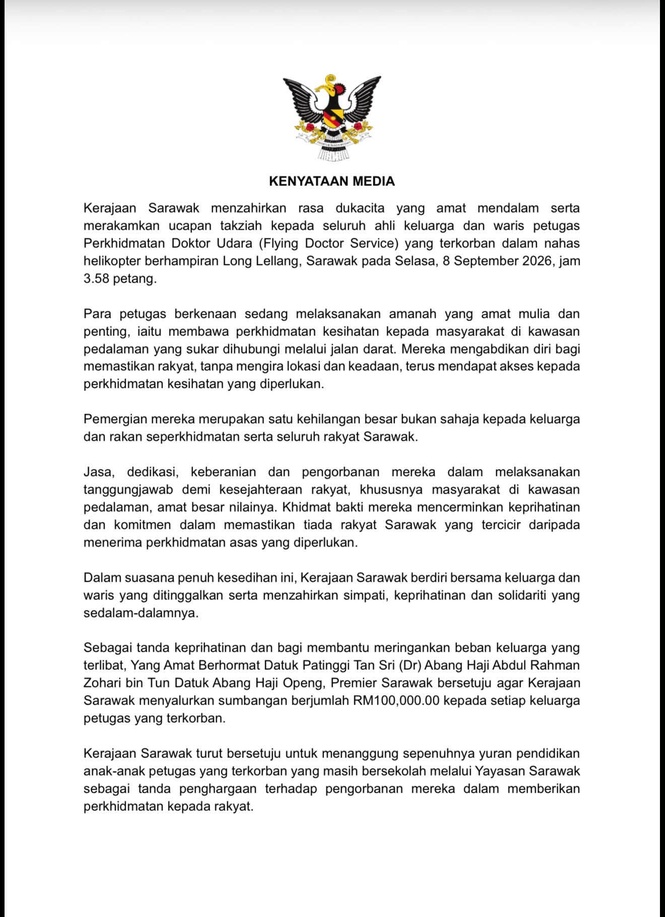 Image from: Kerajaan Sarawak sumbang RM100,000 kepada setiap keluarga petugas FDS terkorban