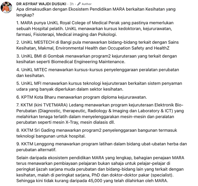 Image from: Bukan isu perkauman! Asyraf Wajdi pertahan idea wujudkan Hospital MARA
