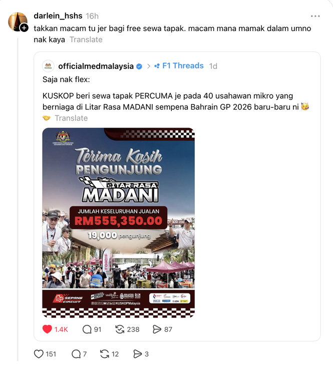 Image from: Tak nak untung ke bagi tapak percuma di SIC? KUSKOP jawab – “Usahawan kaya, KUSKOP bahagia”