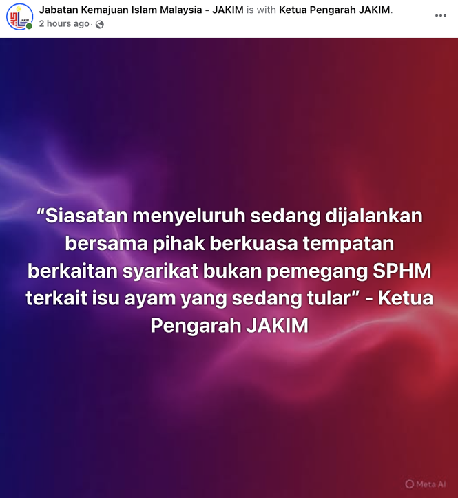 Image from: Tular video proses ayam meragukan, JAKIM siasat secara menyeluruh!