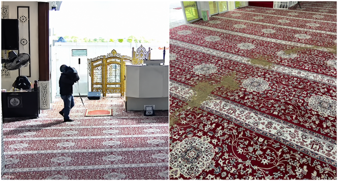 Pintu kaca dipecah, cecair berbau disimbah! Lelaki lakukan perbuatan khianat dalam masjid