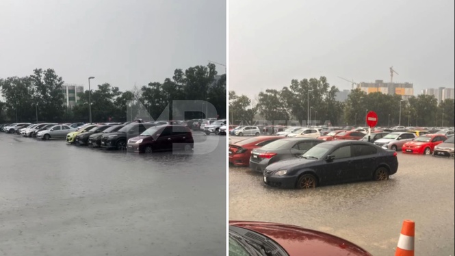 Air naik mendadak di parkir MRT Kwasa Sentral, kereta hampir ditenggelami banjir