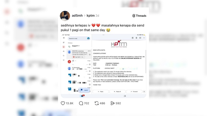 Tawaran temuduga pukul 1 pagi, pelajar luah kecewa terlepas peluang KPTM