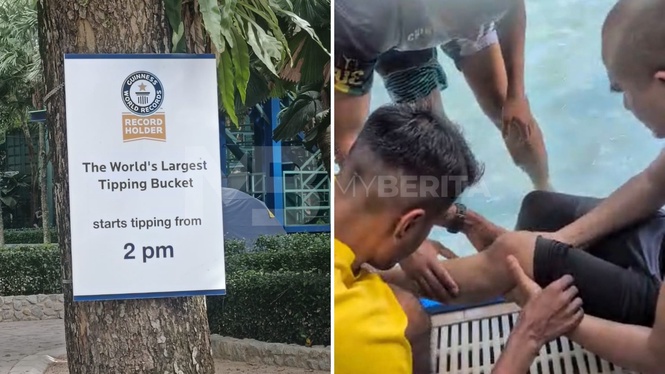 Lelaki patah kaki lepas dihentam impak 'baldi gergasi' taman tema air terkenal