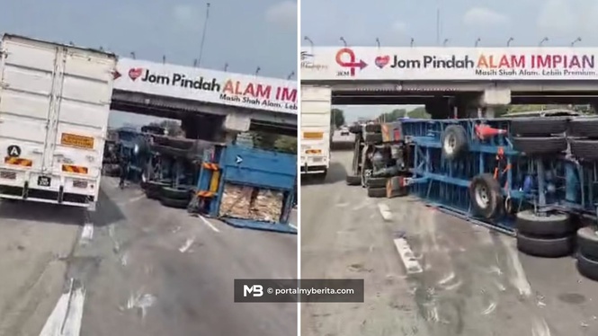 Lori terbalik, trafik KESAS arah barat perlahan
