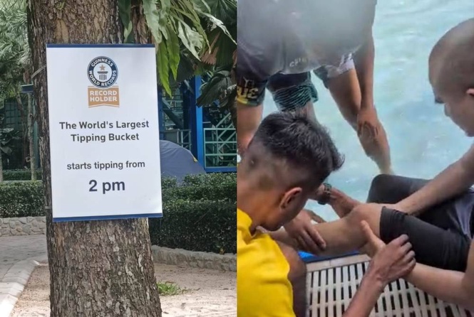 Image from: Man breaks leg after alleged impact from world's largest tipping bucket at Penang water park