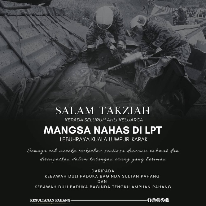 Image from: Sultan of Pahang mourns four killed in tragic Karak crash