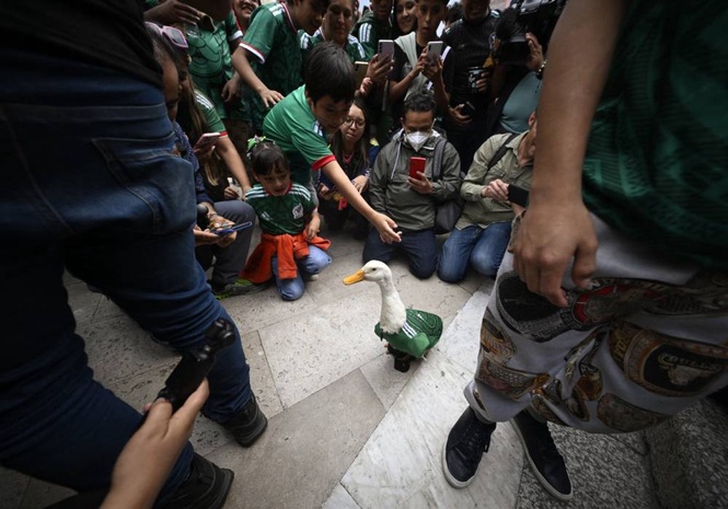 Image from: Mexico World Cup mascot Merlin the duck meets president