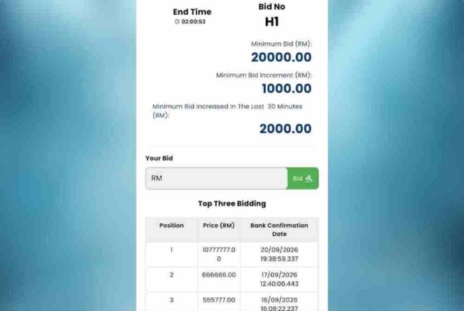 Image from: H1 fetches RM10.7 million in bidding for H series registration number