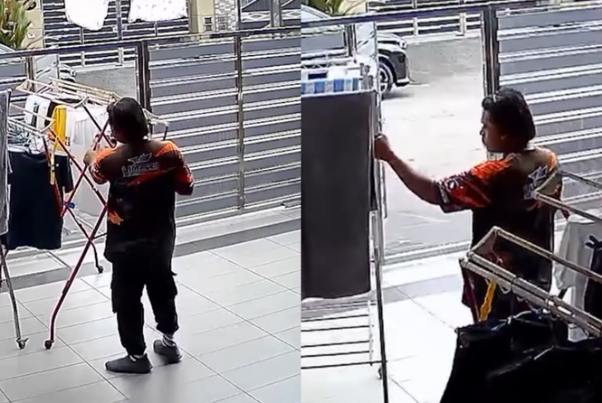 Image from: Rider stops mid-delivery to save customer's clothes from rain