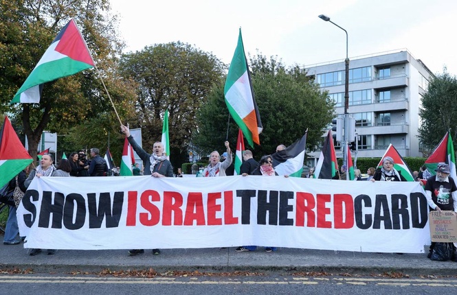 Image from: Ireland game interrupted twice by Gaza protests