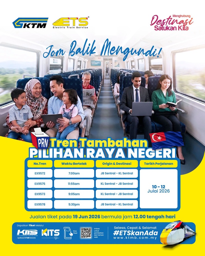 KTMB Sedia ETS Tambahan Ke Johor Sempena PRN