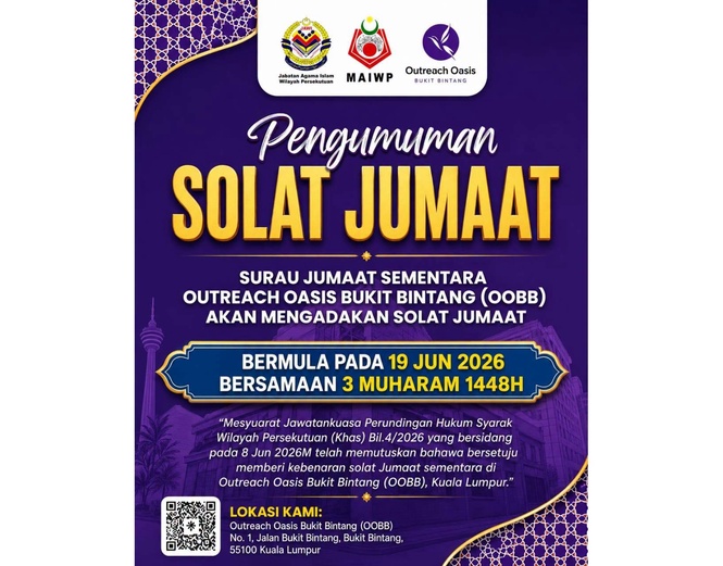 Outreach Oasis Bukit Bintang Kini Sedia Solat Jumaat Secara Sementara