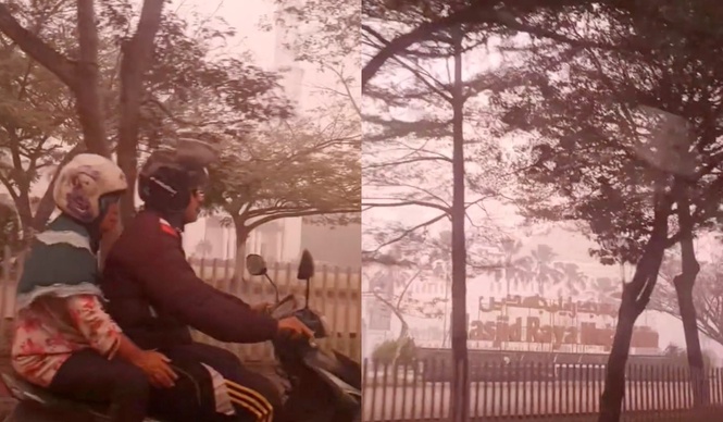 Dah Macam Filem Era 80-an, Wanita Malaysia Tergamam, Kongsi Keadaan Langit Bertukar Oren Di Kalimantan