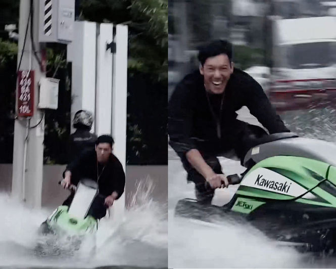 Sengaja Buat Ombak, Lelaki Ditahan Tunggang Jet Ski Atas Jalan Raya Ketika Banjir