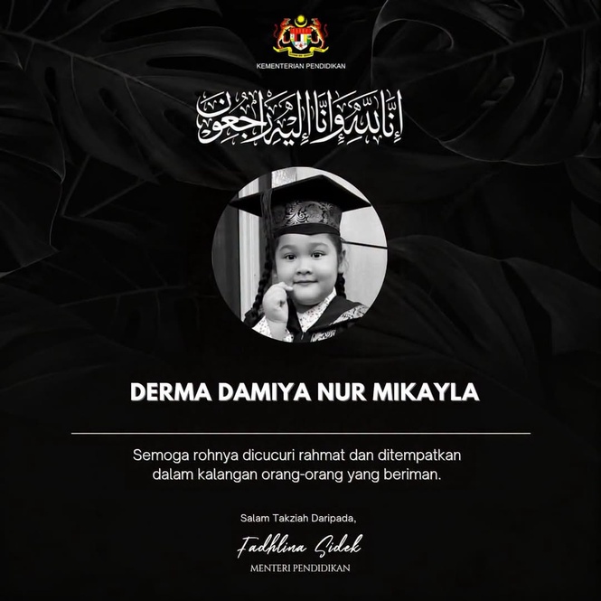 Fadhlina Sidek Zahir Dukacita Pemergian Murid Tahun Satu Dipercayai Tercekik Makanan