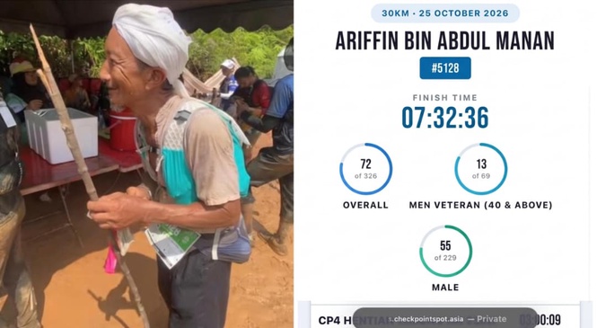Usia Lebih 60 Tahun, Pakcik Ariffin Berjaya Tamatkan Larian Denai 30KM Berkaki Ayam