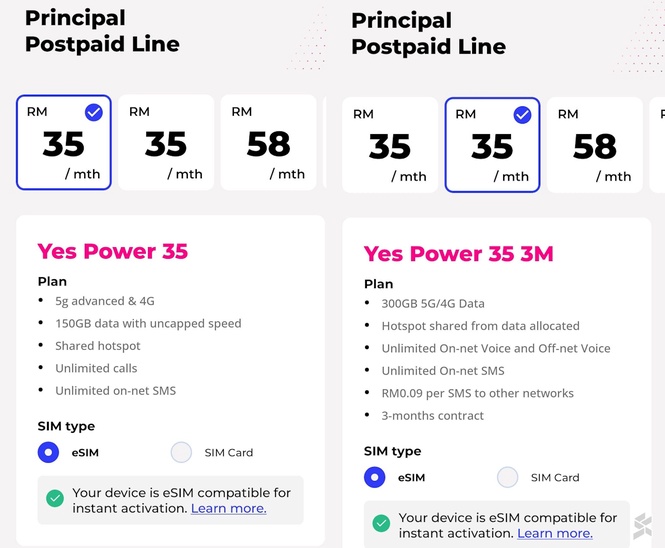 Image from: Yes 5G Power 35后付配套现提供300GB数据,每月35令吉