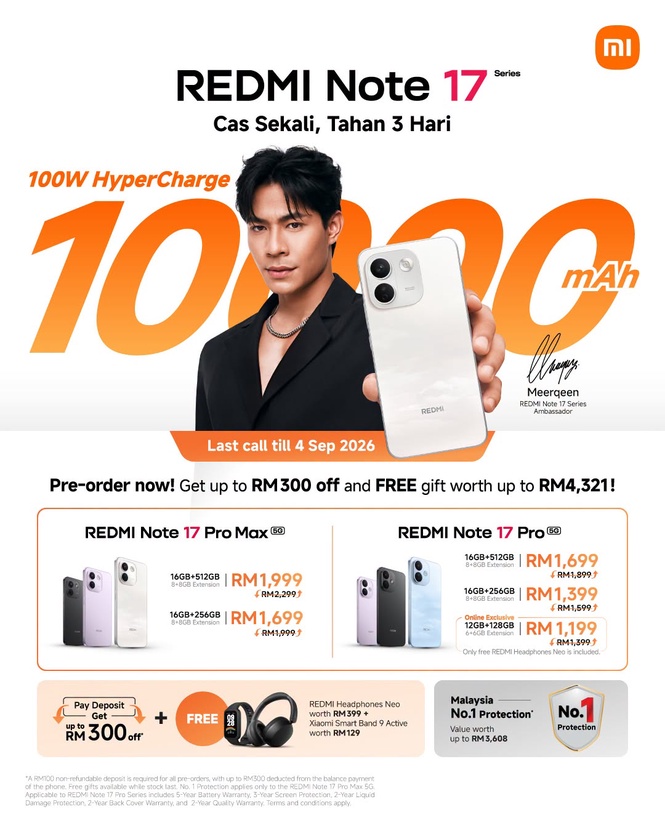 Image from: Redmi Note 17系列马来西亚版:最高配备10000mAh电池和支持100W充电