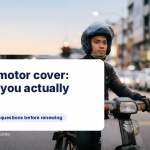 Delivery rider on a kapchai at a KL traffic light at dawn with thermal bag, iMoney motorcycle insurance guide