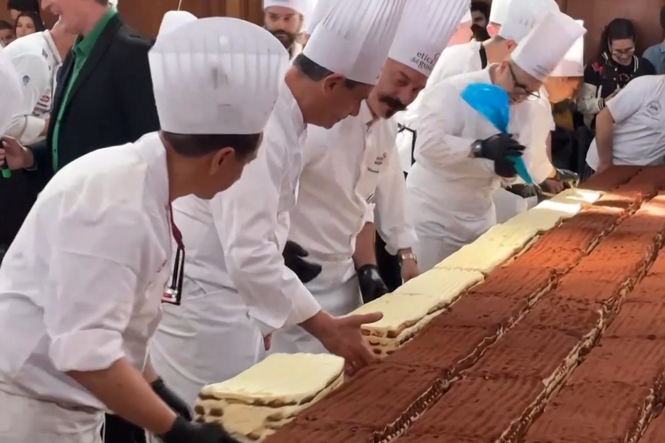 Pastry chefs set tiramisu world record with 19,000 eggs and two tonnes of mascarpone
