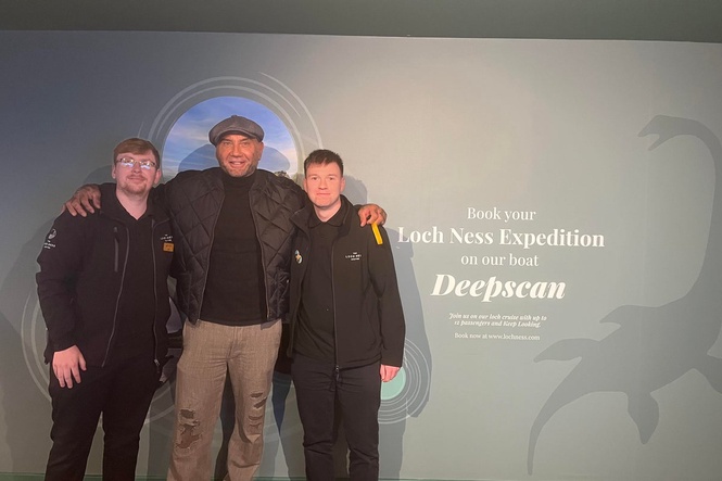 Dave Bautista spotted hunting for Loch Ness Monster in Scottish Highlands