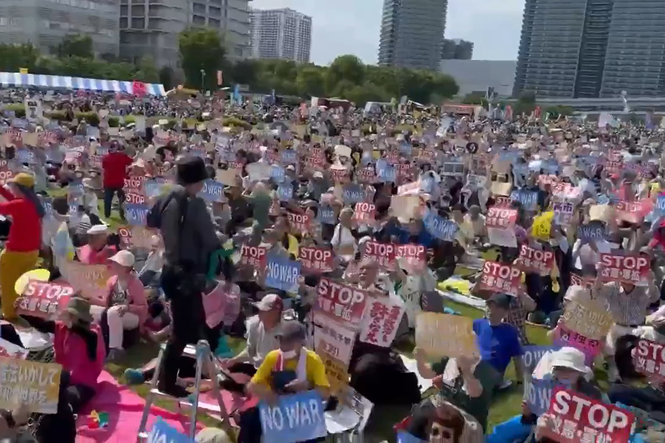 Japan sees largest ever protest in support of pacifism as Takaichi seeks to amend constitution