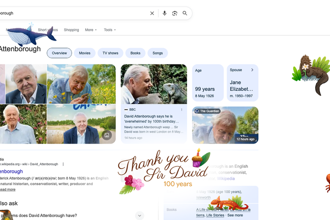 Google Doodle celebrates Sir David Attenborough’s 100th birthday