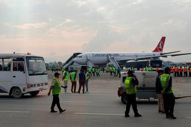 Turkish Airlines jet catches fire while landing at Nepal’s main airport