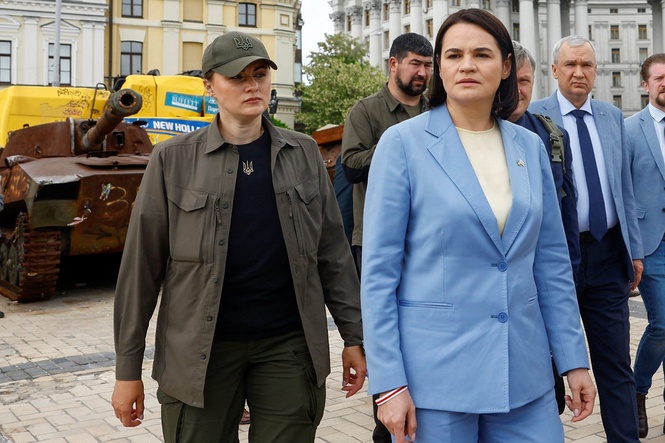 Belarus warned not to get ‘dragged into Russia’s war’ as opposition leader visits Ukraine