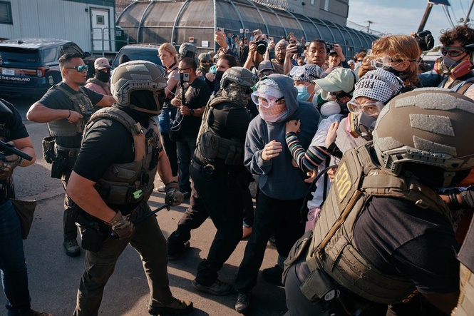 Photos show protestors and ICE agents clashing outside a New Jersey detention center