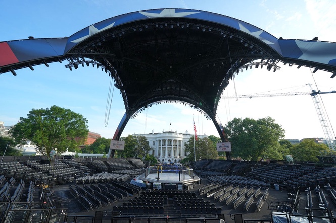 An octagon on the White House lawn for Trump's 80th birthday and the nation's 250th, in photos
