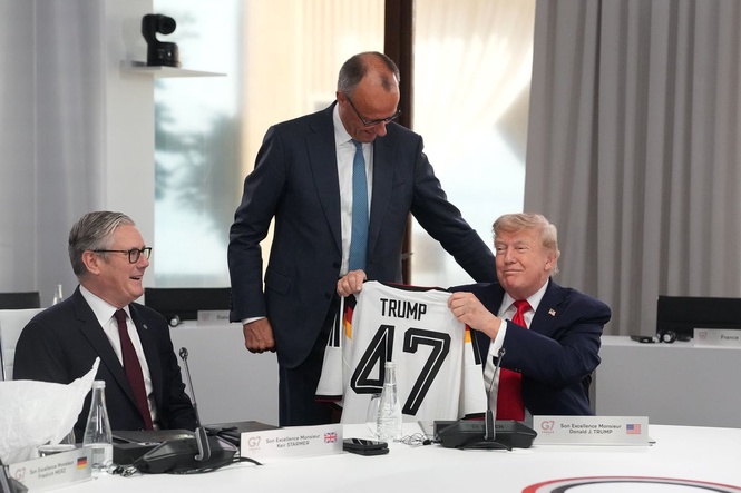 Trump is gifted a World Cup jersey with ‘47’ on the back at G7 summit