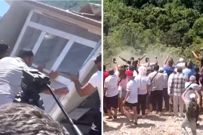 Albanians tear down construction site in on-going protests over Kushner-backed private island