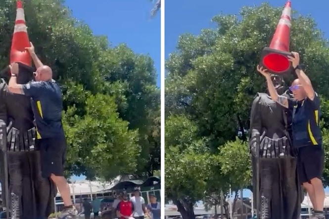 Scotland fan’s cone prank cut short by Miami police after Boston backing