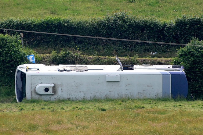 Six in hospital after bus overturns during crash in Wales