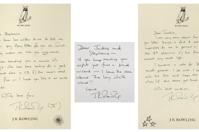 Letters from JK Rowling to terminally ill fan fetch almost £10,000 at auction