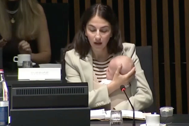 Swedish minister brings baby to EU meeting in bloc first