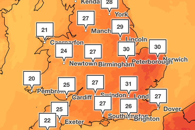 UK heatwave mapped: Where is going to be hottest this weekend as temperatures could hit 32C