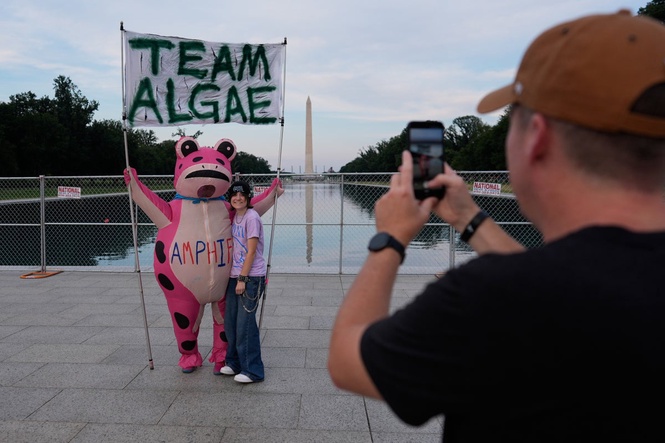 Trump’s algae-green Reflecting Pool ‘wins the internet’ as viral memes from Tony Soprano to Super Mario flood social media