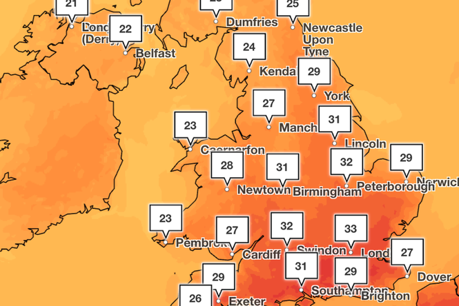 Mapped: Where highest temperatures will hit in scorching July heatwave