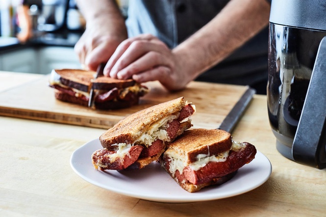 A hot dog Reuben is the deli classic you didn't expect to make in an air fryer