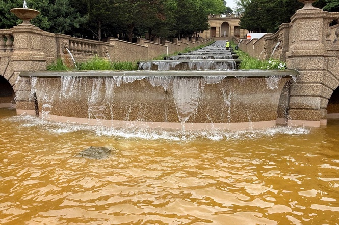 Historic Washington DC water fixture runs murky brown two months after Trump admin reopens it