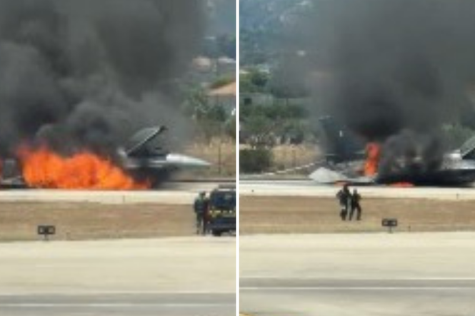 Fighter jet bursts into flames after crashing on Greek island