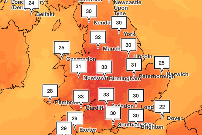 Heatwave map: Where 33C temperatures will hit UK this weekend in latest scorching weather
