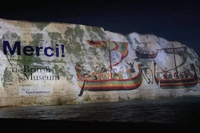 White Cliffs of Dover delivers message to France as Bayeux Tapestry arrives overnight