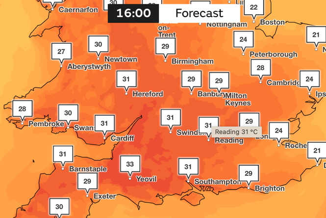 Heatwave map: Where 33C temperatures will hit UK this weekend with risk of thunderstorms