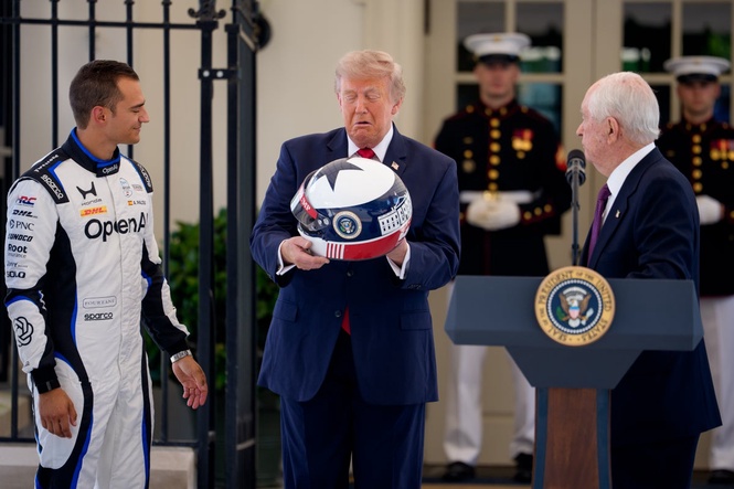 Trump gifted custom racing helmet at White House IndyCar event