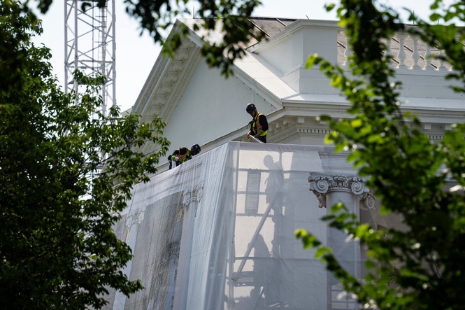 Trump’s work on the White House’s front door is more than repairing columns as ‘security’ improvements are underway